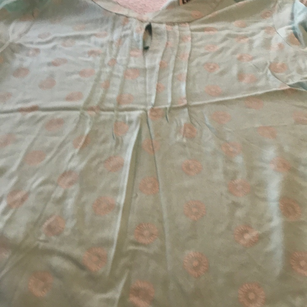 Aqua green and cream blouse